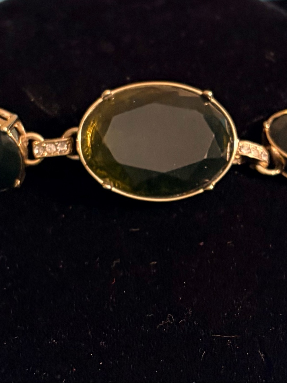 Gold Bracelet with Olive Green Faceted Stones
